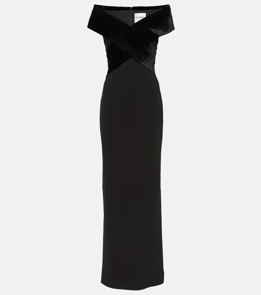 Платье кади с открытыми плечами и бархатной отделкой Roland Mouret, черный