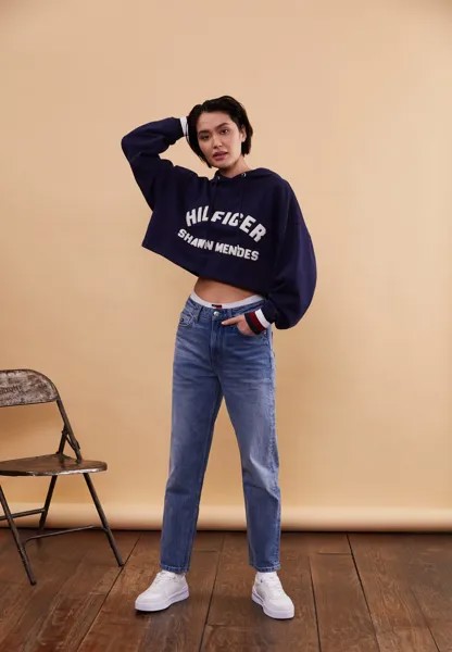 Толстовка Tommy Hilfiger Thxsm Crop Graphic Hoodie, темно-синий карбон