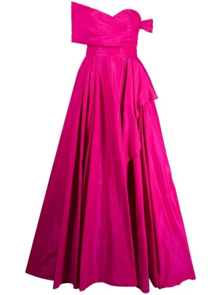 Шелковое платье асимметричного кроя с открытыми плечами Zuhair Murad, фиолетовый