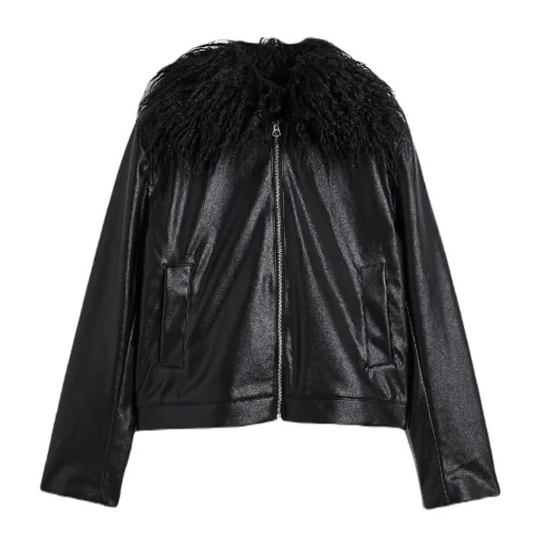 Куртка H&M With A Fluffy Collar, черный