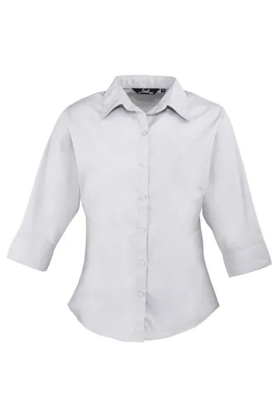 Блузка из поплина с 3 и 4 рукавами. Простая рабочая рубашка. Premier, серебро