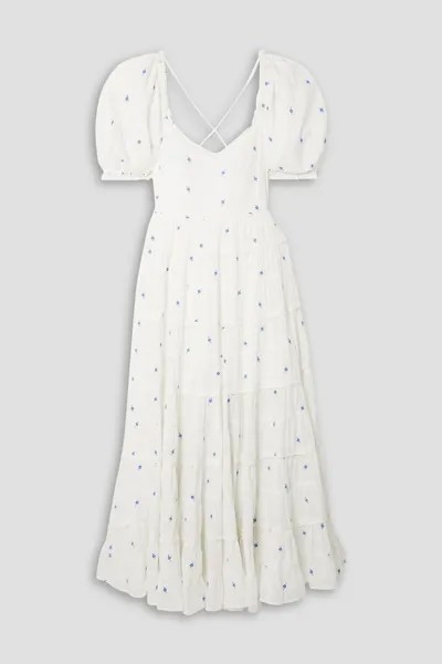 Платье макси из хлопка с вышивкой Cannes RIXO, белый