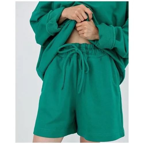 COCOS Хлопковые шорты на широкой резинке Relaxed fit, зелёный, S