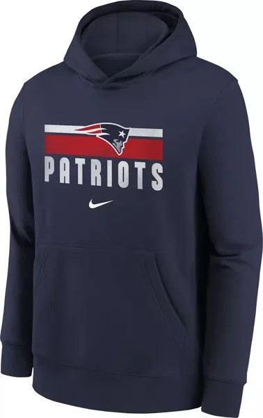 Темно-синий пуловер с капюшоном Nike Youth New England Patriots Team Stripes