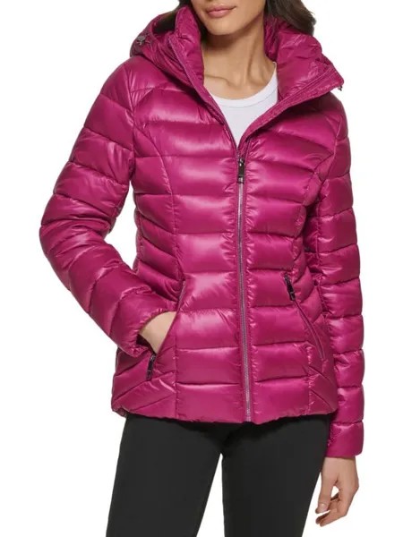 Пуховик с капюшоном Guess Hot pink