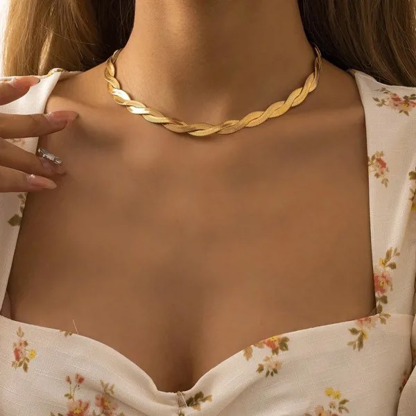Женские ожерелья Модный золотой цвет плетение змея цепочка чокер ожерелья для женщин мужчин очарование простое сердце кисточка ожерелье ювелирный воротник