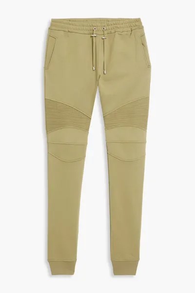 Спортивные брюки из французской хлопковой махры с флокированными вставками в рубчик Balmain, армейский зеленый