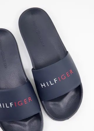 Черные шлепанцы с рельефным логотипом Tommy Hilfiger-Черный цвет