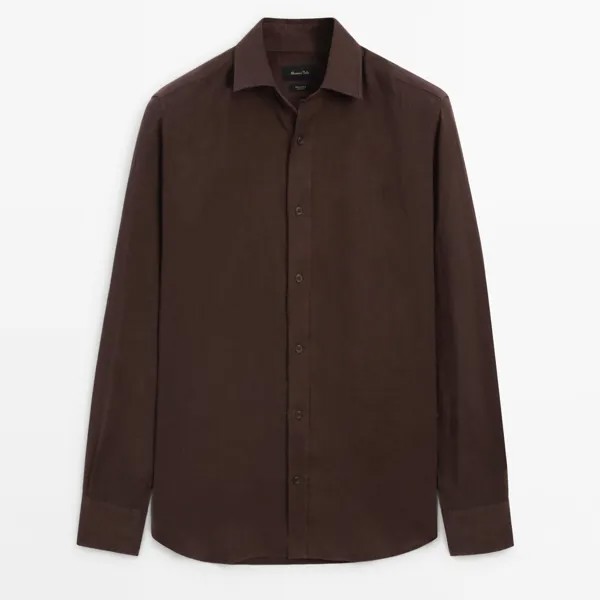 Рубашка Massimo Dutti 100% Linen Regular Fit, бордовый