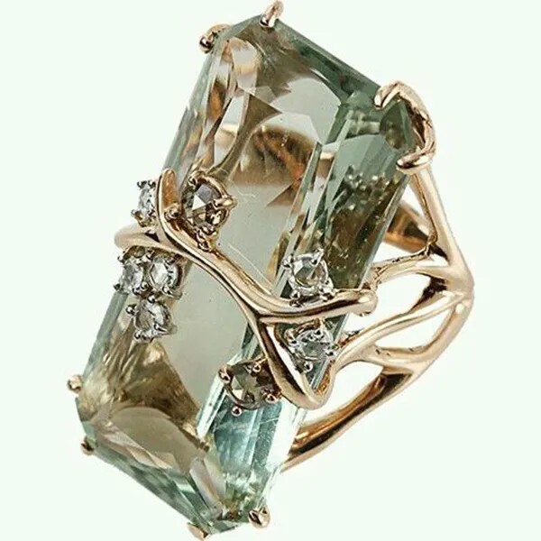 Мода Винтаж Peridot Золотой цвет Искусственный драгоценный камень Кольцо для женщин Свадьба Помолвка Ювелирные изделия Размер 6-10