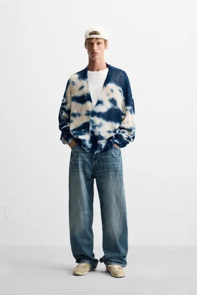 Кардиган с принтом tie-dye ZARA, синий