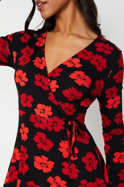 Высокое красное мини-платье с запахом и цветочным принтом Dorothy Perkins, мультиколор