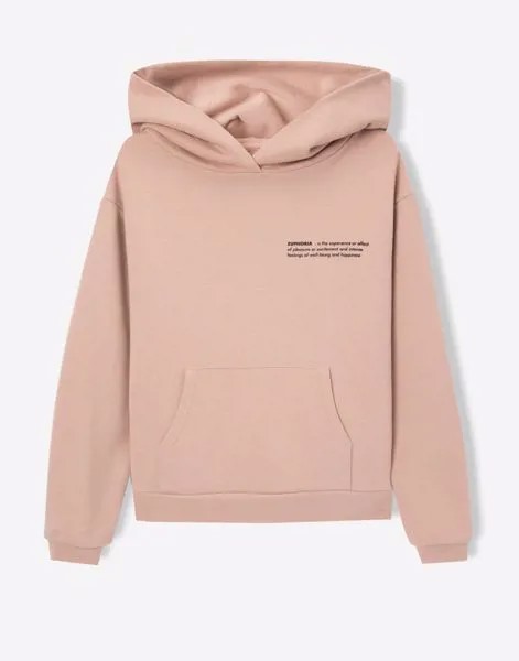 Бежевое худи oversize с надписью для девочки Gloria Jeans