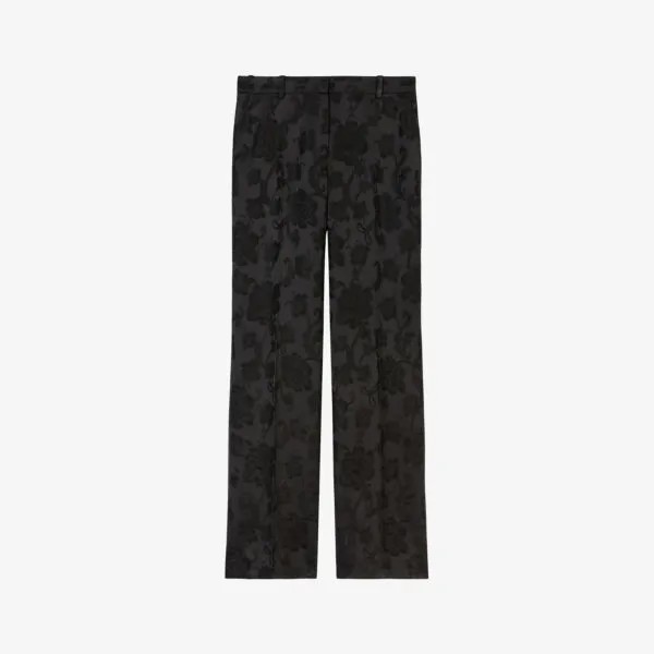 Жаккардовые прямые брюки с цветочным принтом и высокой посадкой из эластичной ткани The Kooples, черный