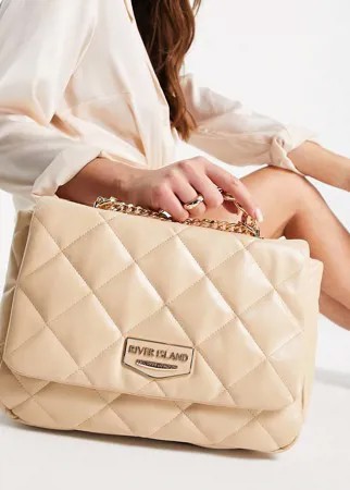 Стеганая сумка на плечо из искусственной кожи кремового цвета с цепочкой River Island-Белый