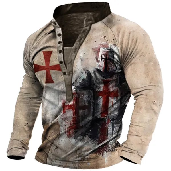 Мужская винтажная футболка Henley с длинным рукавом Templar Cross