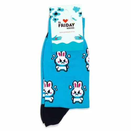 Носки St. Friday Унисекс носки с надписями и рисунками St.Friday Socks, размер 38-41, белый, голубой