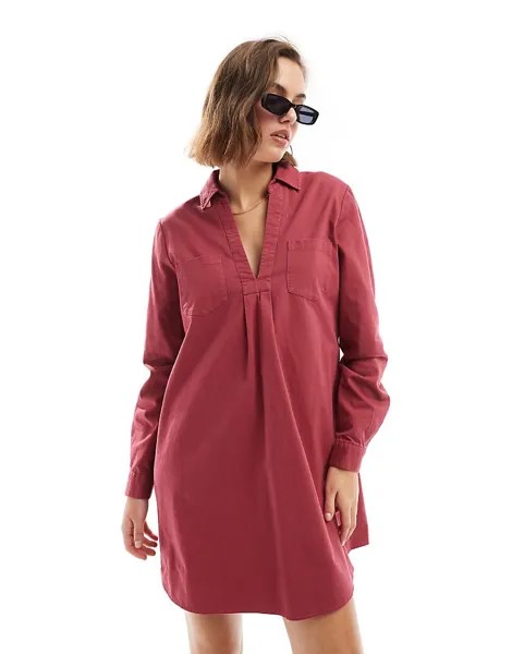 ASOS DESIGN – Платье мини из хлопкового твила малинового цвета с нагрудными карманами и открытым подолом