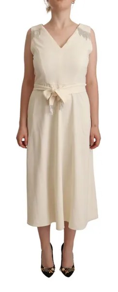 MARELLA Платье миди Off White с V-образным вырезом и украшением IT44/US10/L Рекомендуемая розничная цена: 300 долларов США