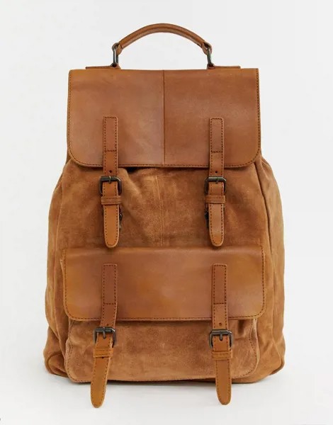 Светло-коричневый рюкзак из замши и кожи ASOS DESIGN