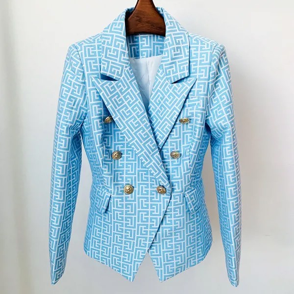 Пиджак женский жаккардовый двубортный, блейзер в винтажном стиле с геометрическим узором, блейзер в офисном стиле, европейская популярная ...