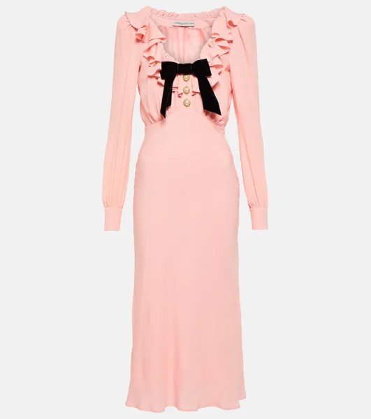 Украшенное платье миди из смесового шелка ALESSANDRA RICH, розовый