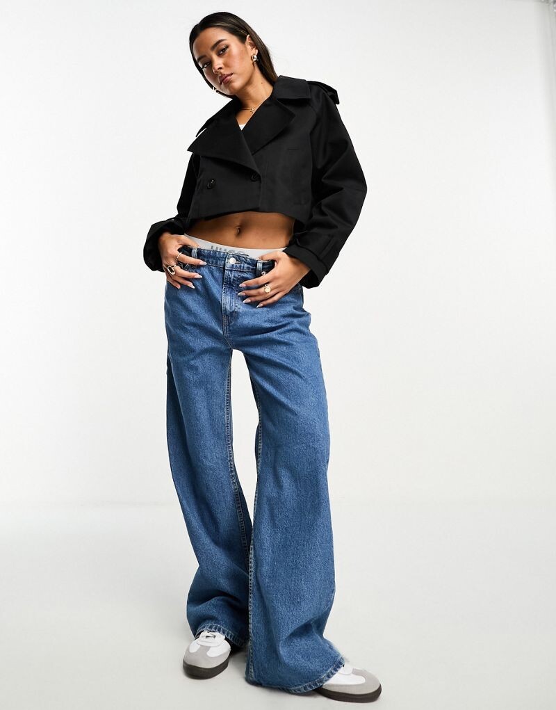 Черный укороченный тренч ASOS DESIGN