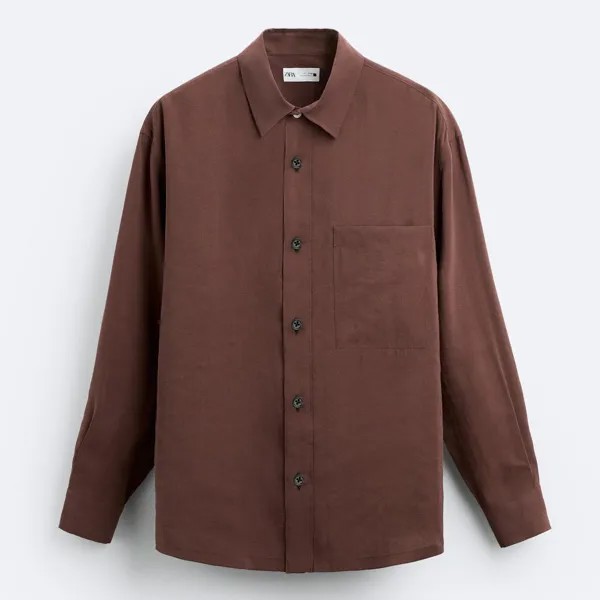 Рубашка Zara Modal Blend, бордово-коричневый