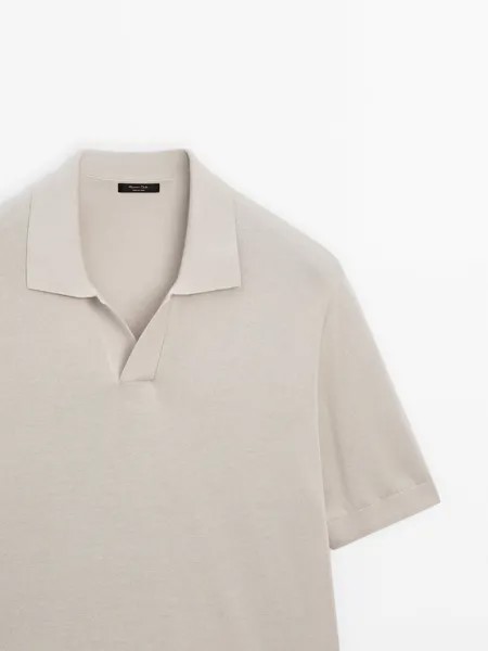 Трикотажная рубашка-поло из смесового хлопка Massimo Dutti, beige