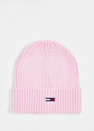 Розовая шапка-бини в рубчик Tommy Jeans-Розовый