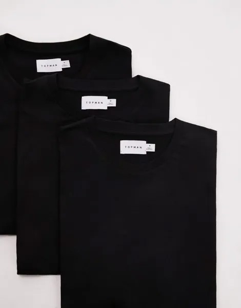 Черная футболка классического кроя из трех комплектов Topman