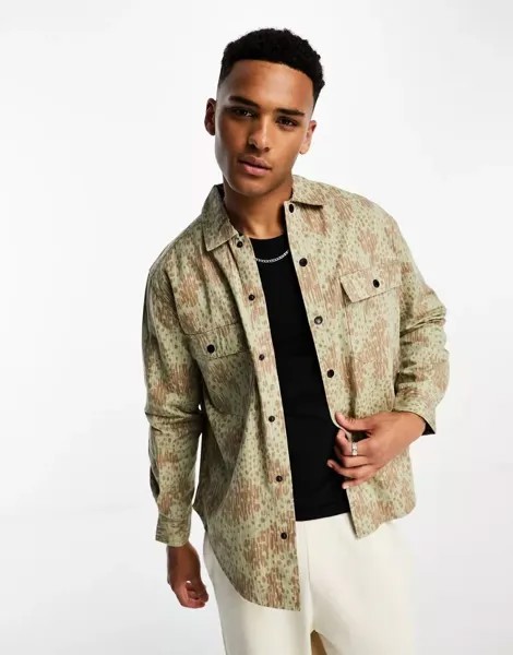 Куртка-рубашка с принтом Only & Sons коричневого и хаки