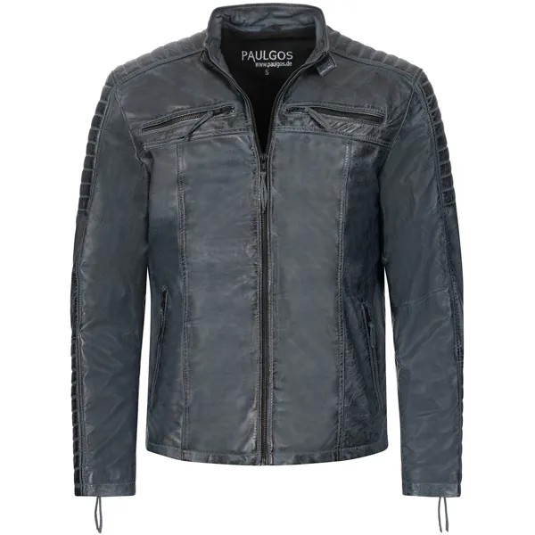 Кожаная куртка PAULGOS Übergangsjacke Biker Look Echtleder D1, серый