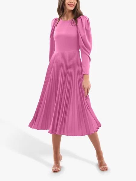 Платье миди со складками и пышными рукавами Closet London, Розовый