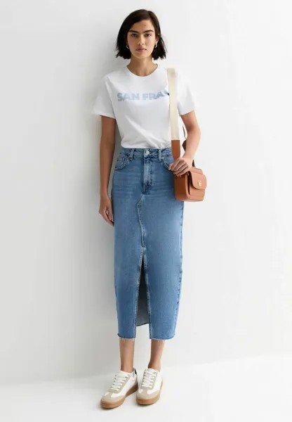 Джинсовая юбка High Waist Split Hem Midi New Look, синяя