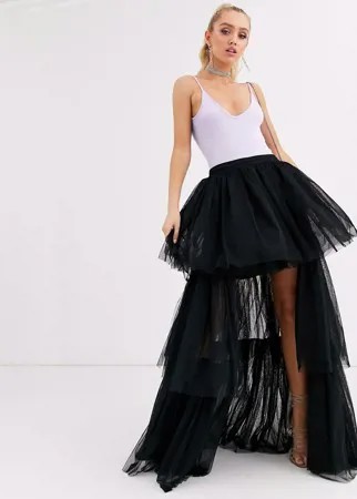 Черная многоярусная юбка макси Lace & Beads-Черный