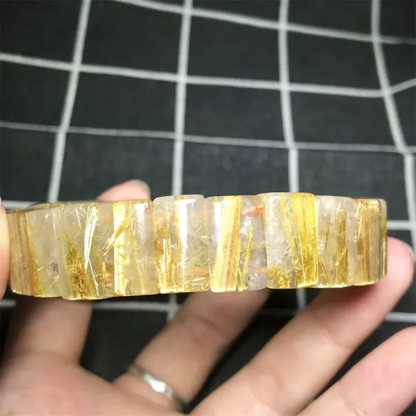 Топ натуральный Золотой рутилированный кварцевый браслет ювелирные изделия для женщин мужчин бразильский титановый кристалл 15x9 мм бусины стрейч браслет AAAAA