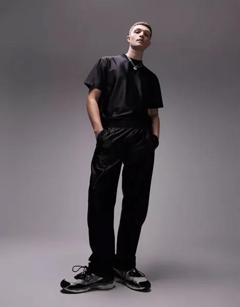 Черные блестящие джоггеры прямого кроя Topman