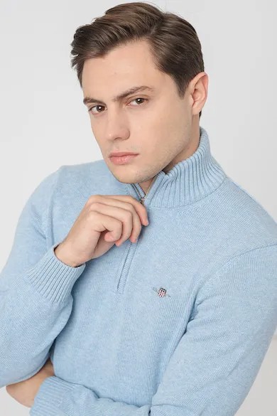Короткий хлопковый свитер на молнии Gant, пастельно-синий