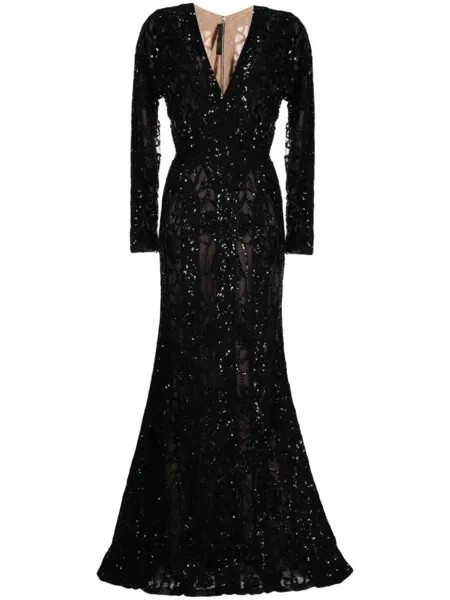 Elie Saab платье с длинными рукавами и пайетками, черный