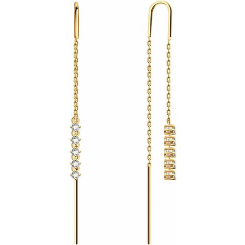 Серьги цепочки Diamant online, красное золото, 585 проба, фианит, длина 5.4 см