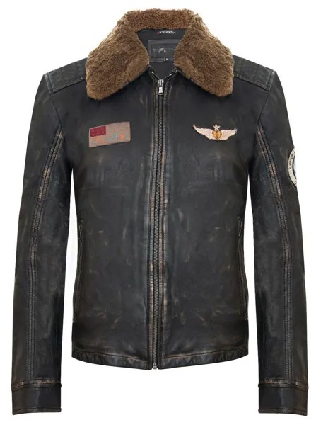 Кожаный бомбер-тунис с логотипом Vintage Infinity Leather, черный