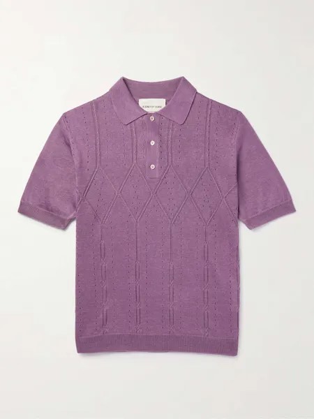 Жаккардовая рубашка-поло Ferrini Pointelle с деталями из смесового льна A KIND OF GUISE, фиолетовый