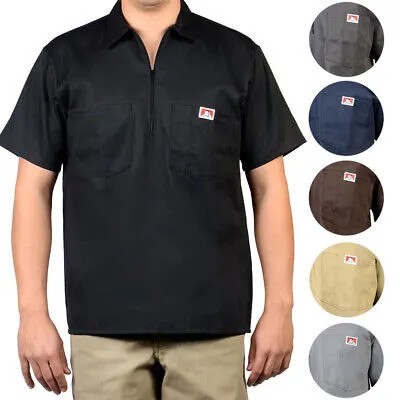 Ben Davis Мужская однотонная рубашка с коротким рукавом из хлопковой смеси и карманами на молнии 1/2
