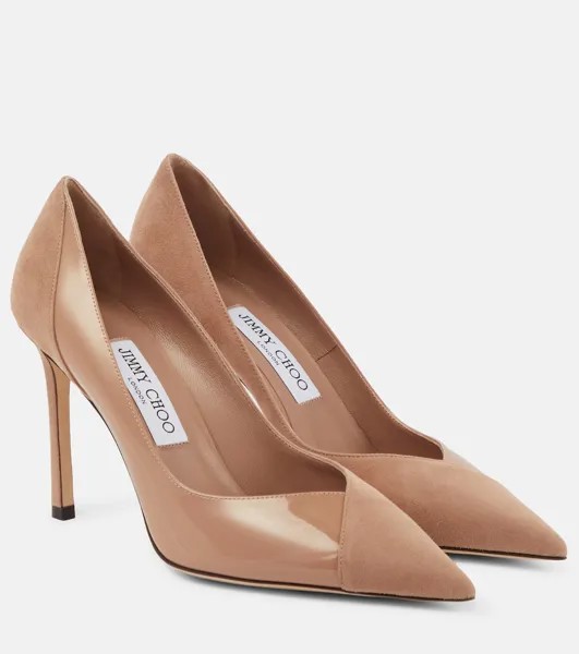Туфли-лодочки Cass 95 из замши и лакированной кожи Jimmy Choo, нейтральный