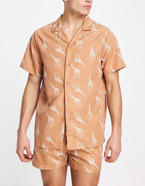 Пляжная рубашка с принтом жирафов South Beach-Коричневый цвет