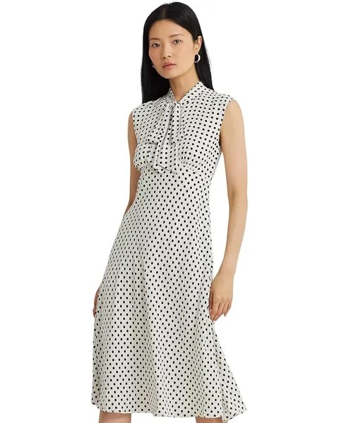 Платье LAUREN Ralph Lauren Polka-Dot Georgette Tie-Neck, цвет Cream/Black