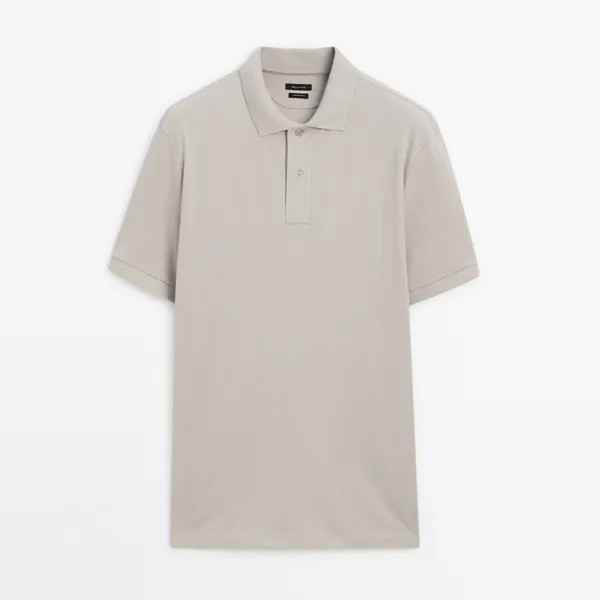 Футболка-поло Massimo Dutti Microtextured Cotton Piqué, серый
