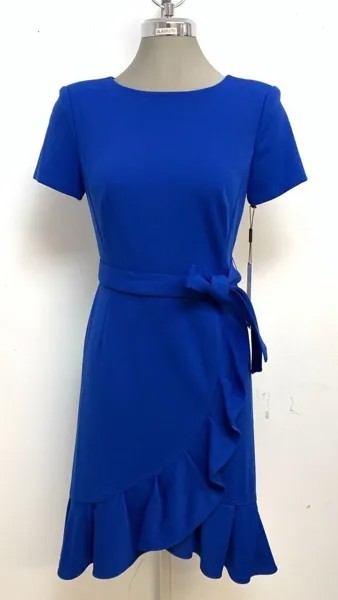 НОВОЕ синее платье Calvin Klein NWT REGATTA с рюшами-тюльпанами и воланами по подолу, размер 2, 4