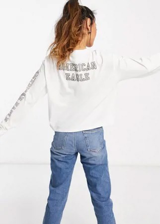 Белый лонгслив с логотипом American Eagle
